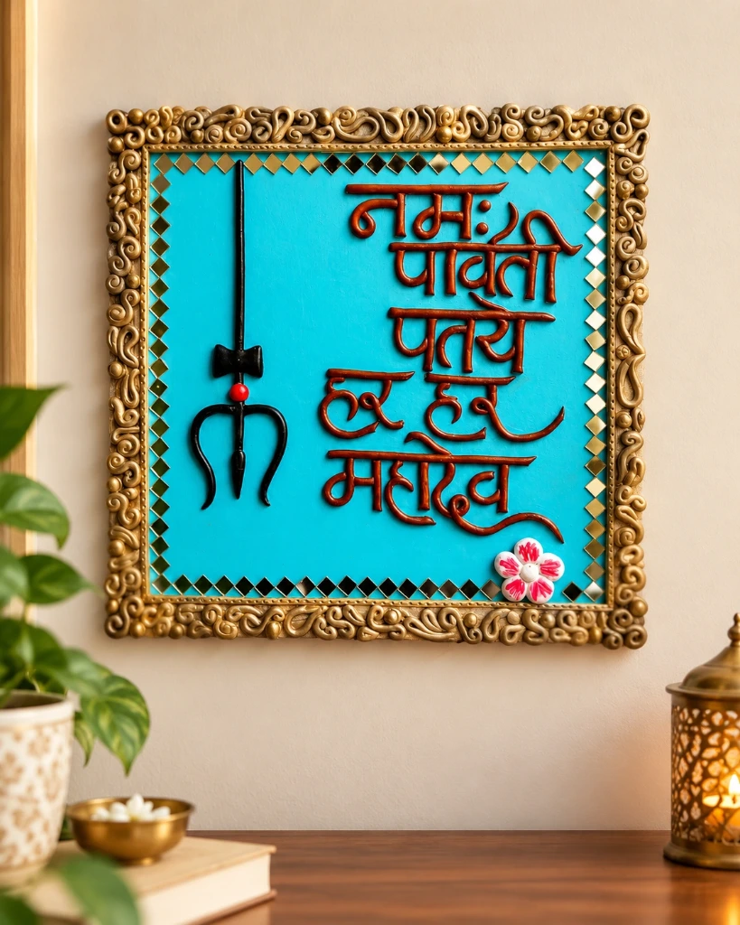 Handmade Mahadev–Parvati Clay Wall Art | 12 x 12 Inch Devotional MDF Decor