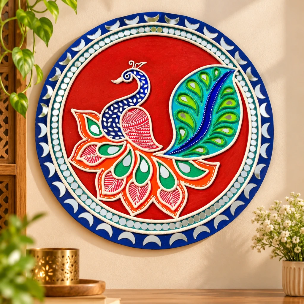Peacock Lippan Mirror Wall Art – 14 Inches