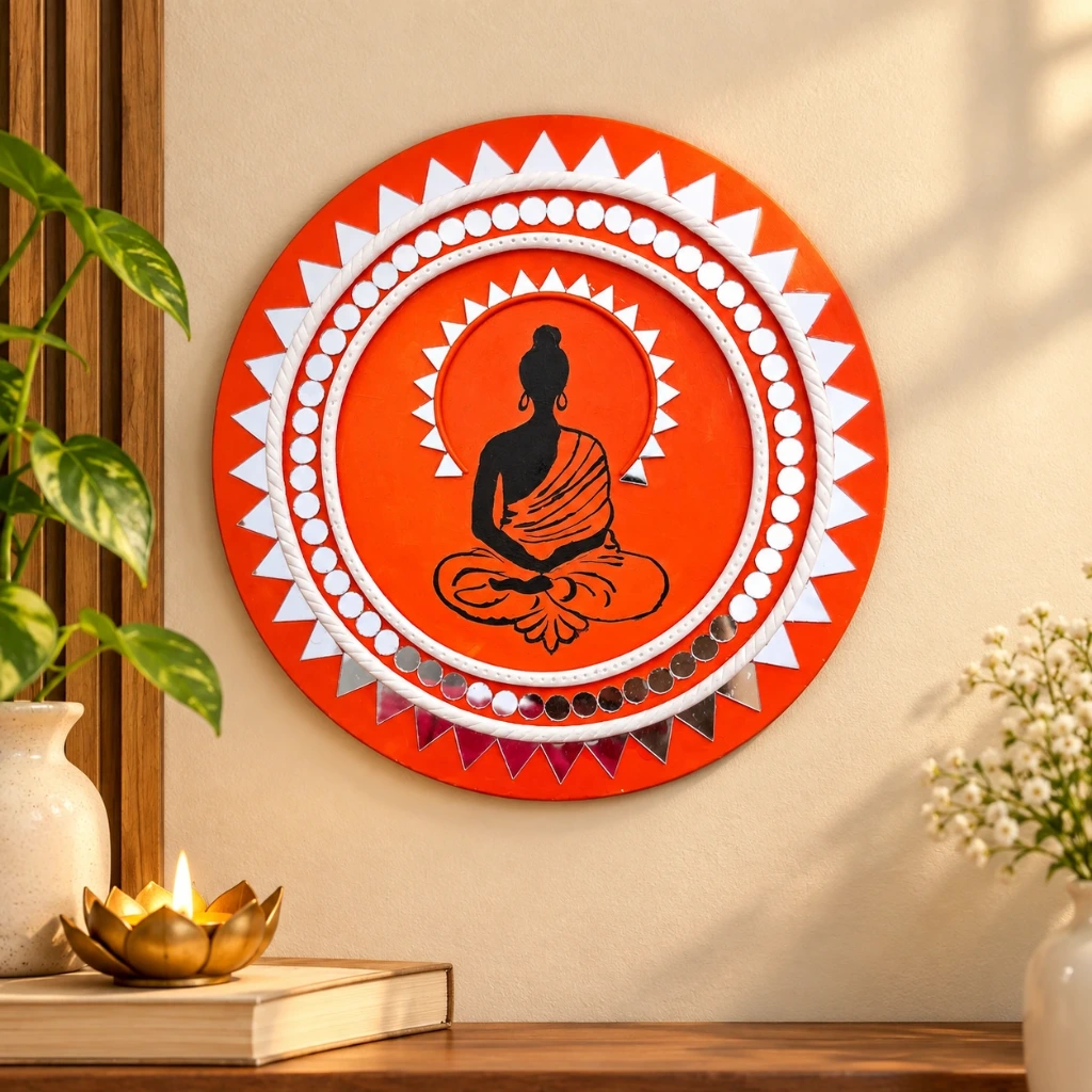 Buddha Mirror Mandala Wall Art – 6 Inch MDF Decor